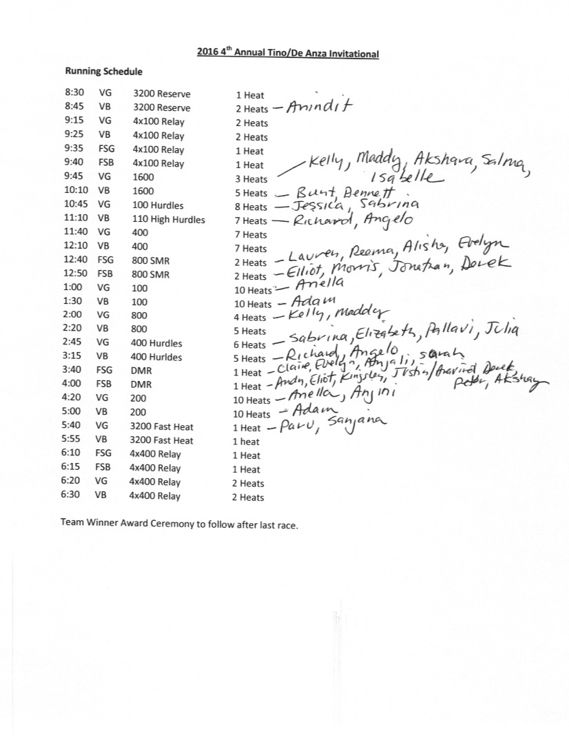 De Anza Meet Sheet and Schedule is OnLine! Monta Vista Running